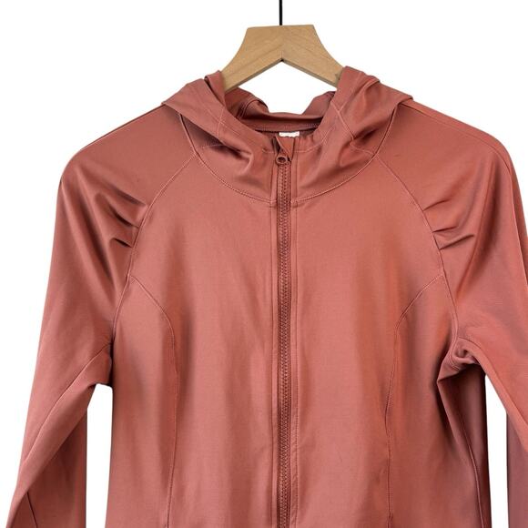 Yogalicious Womens Jacket Large Orange Full Zip Workout Thumb Holes Stretch Hood - Picture 2 of 6